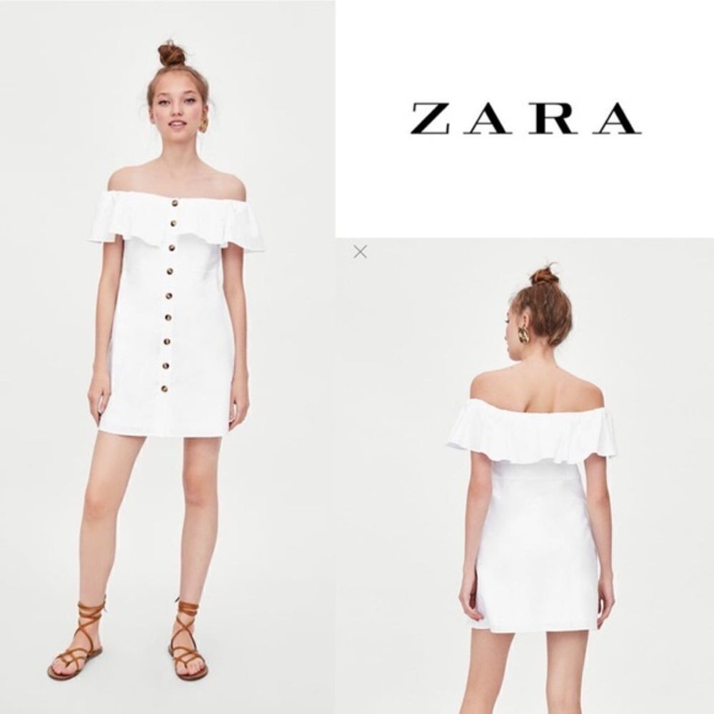 ✨ Zara Off-the-Shoulder Button Dress with Ruffles✨
